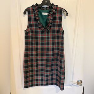 Vineyard Vines sleeveless tartan plaid preppy shift dress ruffled neckline sz 6
